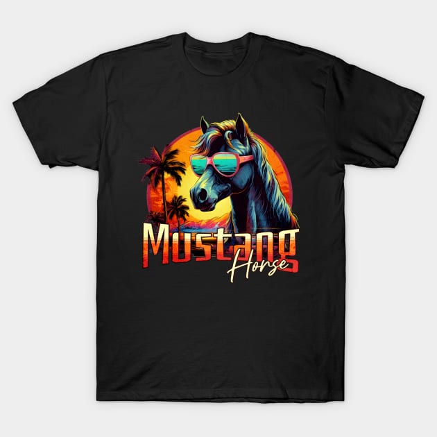 Stylish Retro Wave Mustang Horse T-Shirt by Miami Neon Designs